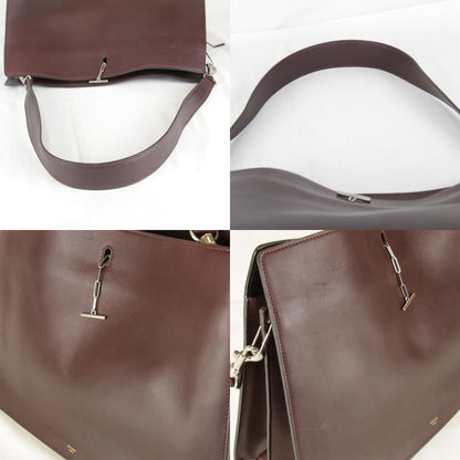 Celine Chain Shoulder Bag Leather Gold Wine Red High Simple
