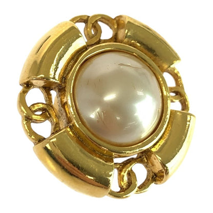 Chanel Faux Pearl CC Logo Gold White Plated Earrings 93