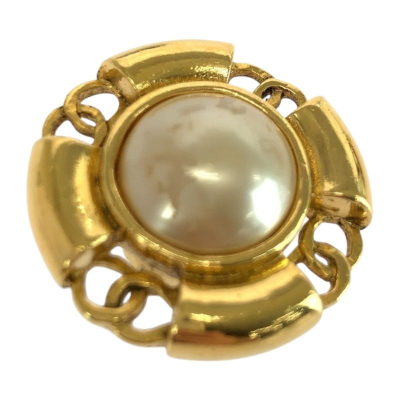 Chanel Faux Pearl CC Logo Gold White Plated Earrings 93