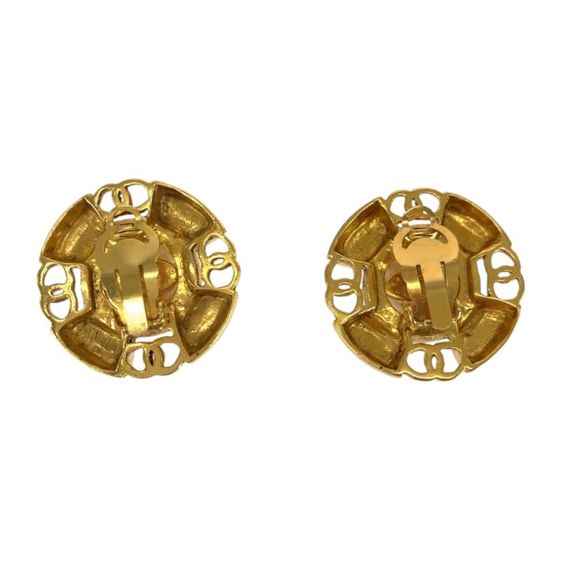 Chanel Faux Pearl CC Logo Gold White Plated Earrings 93