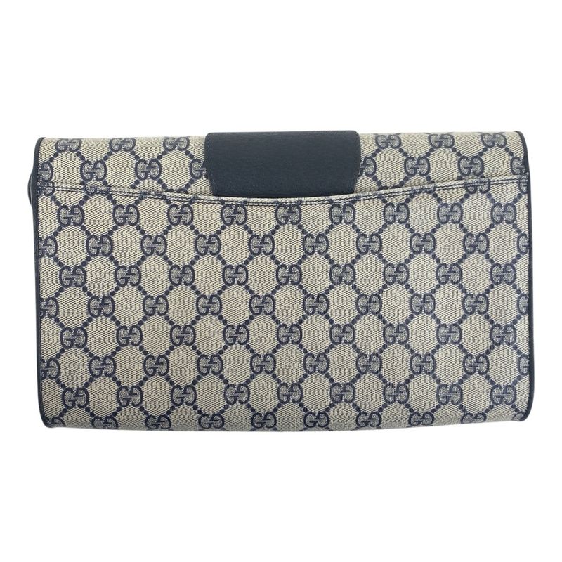 Gucci Vintage Navy Gray Gold GG Supreme Canvas Shoulder Bag