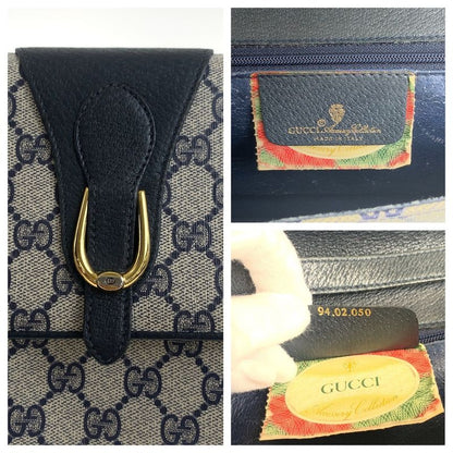 Gucci Vintage Navy Gray Gold GG Supreme Canvas Shoulder Bag