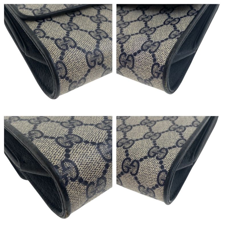 Gucci Vintage Navy Gray Gold GG Supreme Canvas Shoulder Bag
