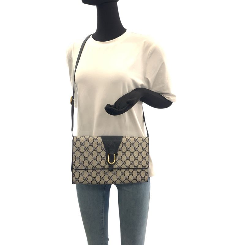 Gucci Vintage Navy Gray Gold GG Supreme Canvas Shoulder Bag