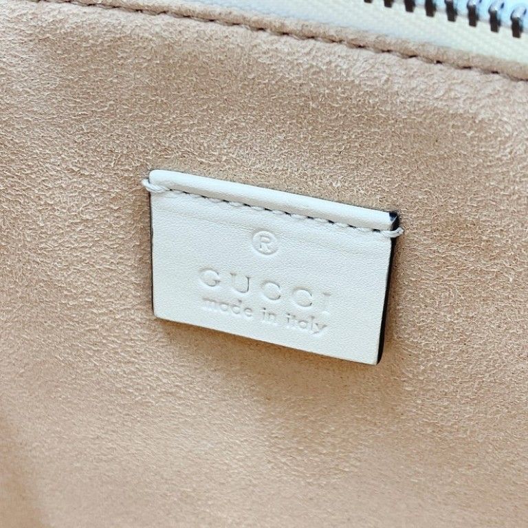 Gucci Clutch GG Marmont Ivory Red Navy Leather Belt Motif Gold