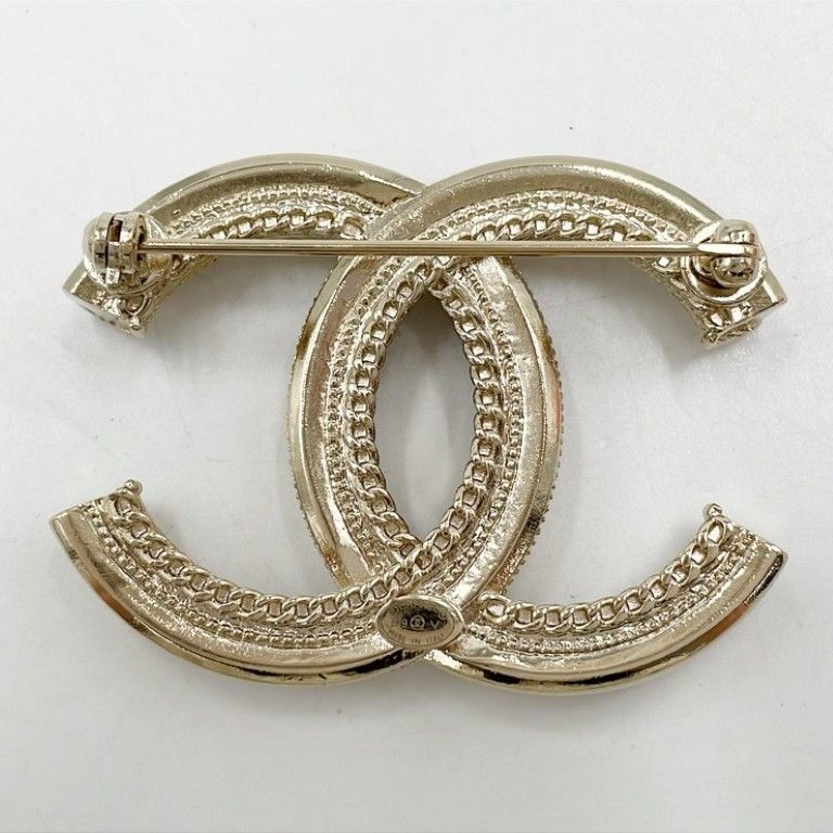 Chanel Brooch CC Logo Gold Pearl Line Stone