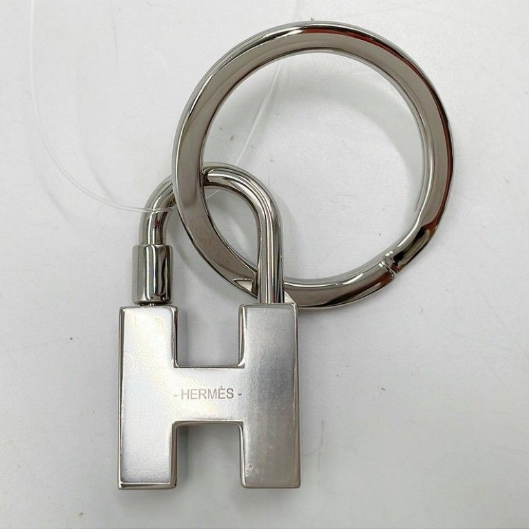 Hermes Key Holder Cadena Quiz Rainbow Silver Metal