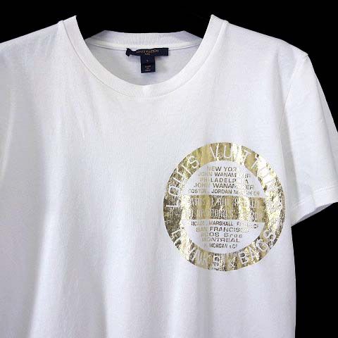 Louis Vuitton T-Shirt Short Sleeve Logo Print L White Gold Twd