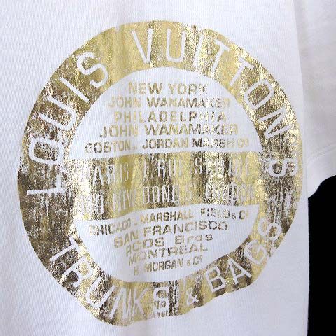 Louis Vuitton T-Shirt Short Sleeve Logo Print L White Gold Twd