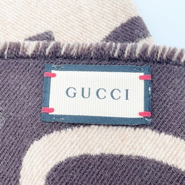 Gucci Scarf GG Jacquard Brown Beige 91% Wool 9% Silk