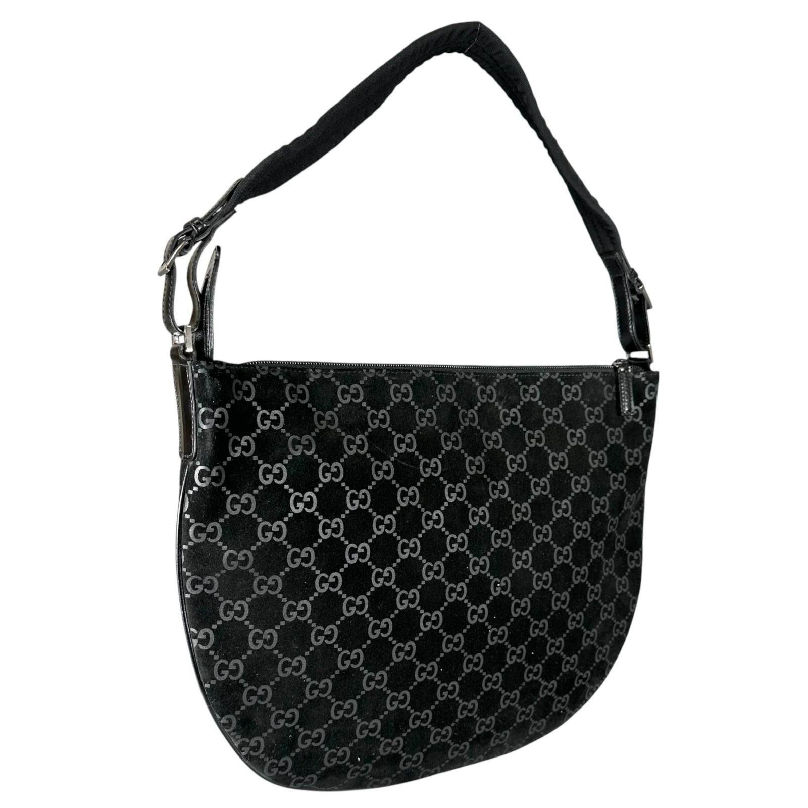 Gucci Shoulder Bag Suede Black GG Pattern — view 3
