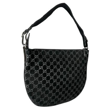 Gucci Shoulder Bag Suede Black GG Pattern — view 3