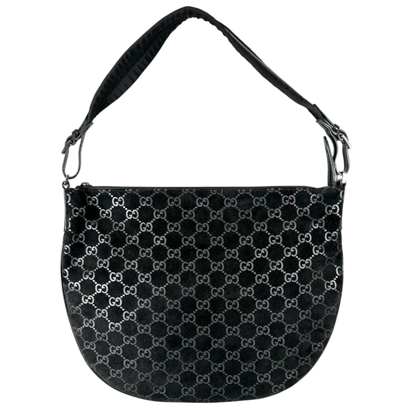Gucci Shoulder Bag Suede Black GG Pattern