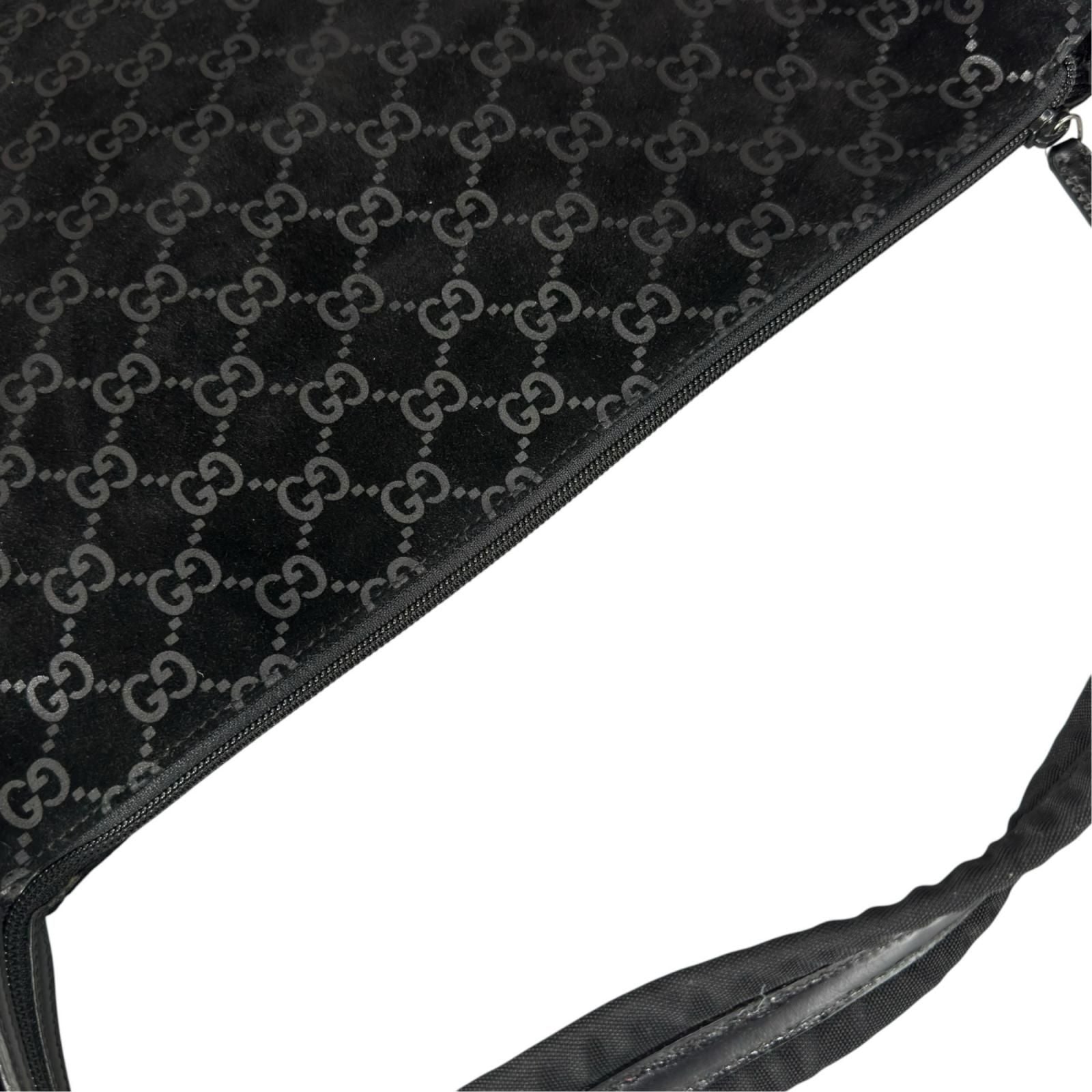 Gucci Shoulder Bag Suede Black GG Pattern — view 6