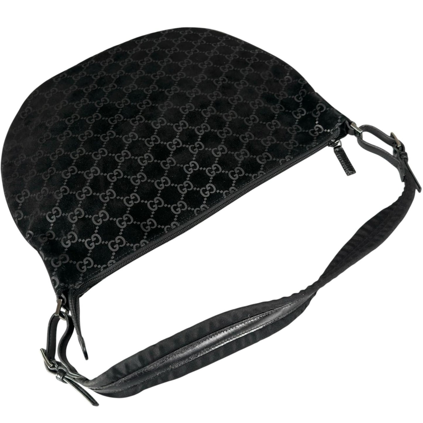 Gucci Shoulder Bag Suede Black GG Pattern — view 5
