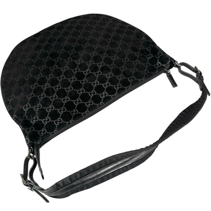 Gucci Shoulder Bag Suede Black GG Pattern — view 5