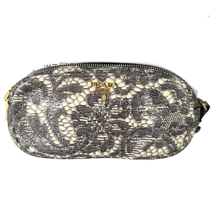 Prada Pouch Nylon Gray Botanical Pattern