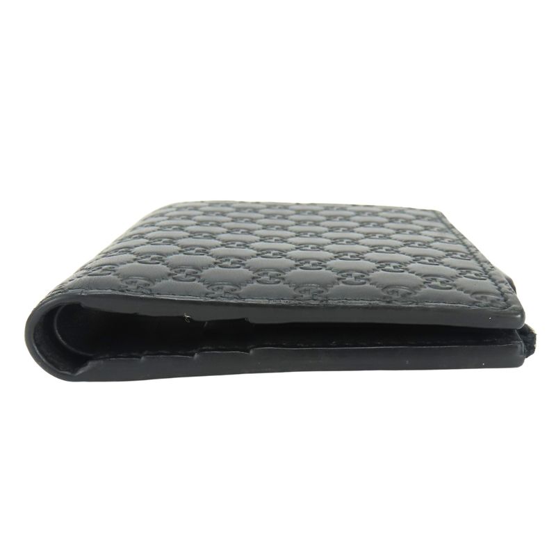 Gucci Bifold Wallet Micro GG Guccissima Leather Black Compact