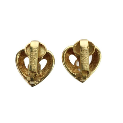 Dior Earrings Clip Type Logo Heart Gold