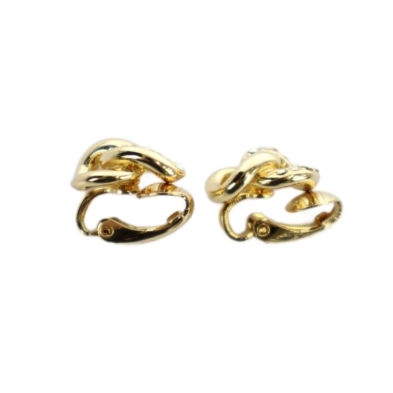 Dior Earrings Logo Clip Type Line Stone Gold