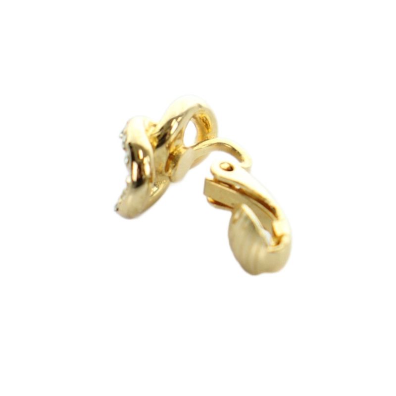 Dior Earrings Logo Clip Type Line Stone Gold