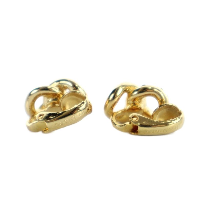 Dior Earrings Logo Clip Type Line Stone Gold