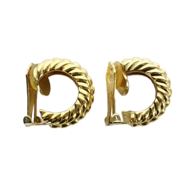 Dior Earrings Logo Clip Type Gold
