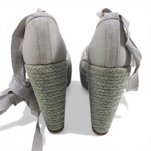 Hermes Sandals Wedge Sole Ribbon Espadrilles Gray 39 Canvas