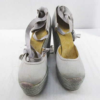 Hermes Sandals Wedge Sole Ribbon Espadrilles Gray 39 Canvas