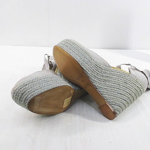 Hermes Sandals Wedge Sole Ribbon Espadrilles Gray 39 Canvas