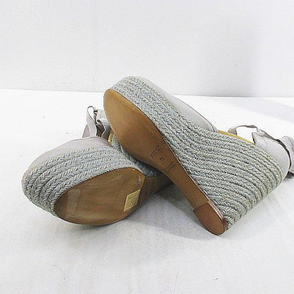 Hermes Sandals Wedge Sole Ribbon Espadrilles Gray 39 Canvas
