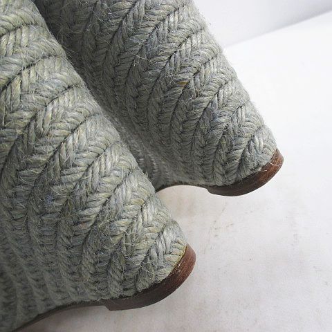 Hermes Sandals Wedge Sole Ribbon Espadrilles Gray 39 Canvas