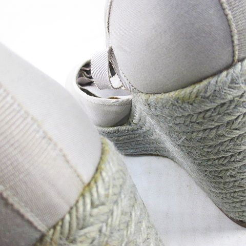 Hermes Sandals Wedge Sole Ribbon Espadrilles Gray 39 Canvas