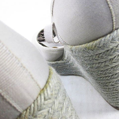Hermes Sandals Wedge Sole Ribbon Espadrilles Gray 39 Canvas