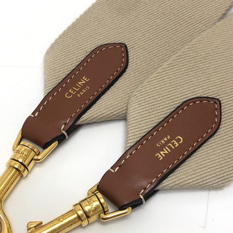 Celine Shoulder Strap Logo Canvas Leather Beige