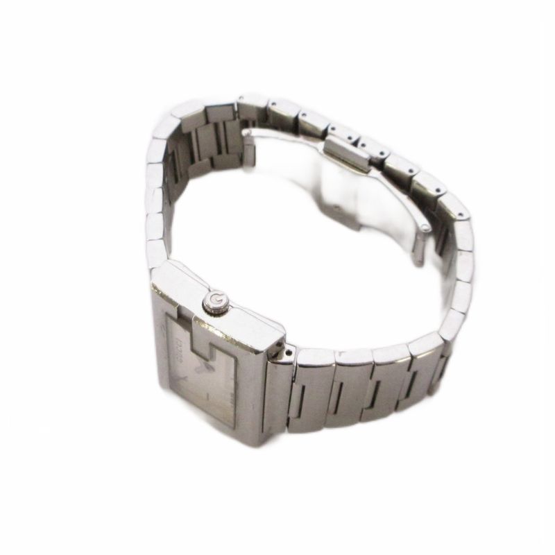 Gucci Rectangle Watch Quartz Analog 2 Hand Stainless Steel Silver Color White YT