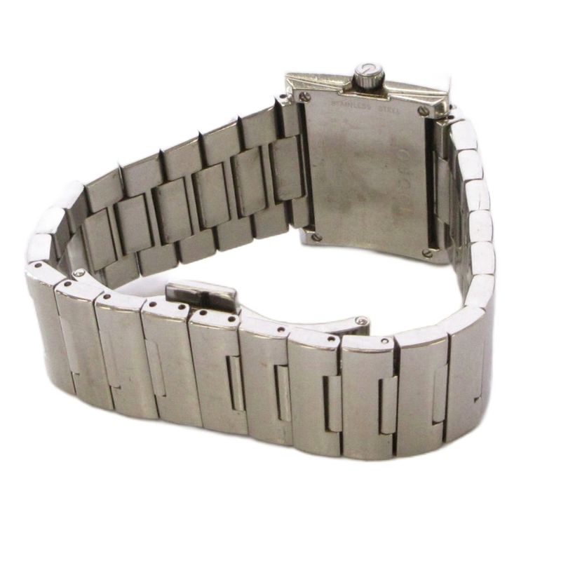 Gucci Rectangle Watch Quartz Analog 2 Hand Stainless Steel Silver Color White YT