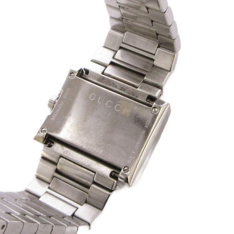 Gucci Rectangle Watch Quartz Analog 2 Hand Stainless Steel Silver Color White YT