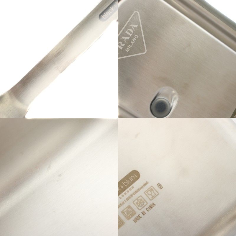 Prada Black Blum Stainless Steel Lunch Box Large Box Large Box with Fork and