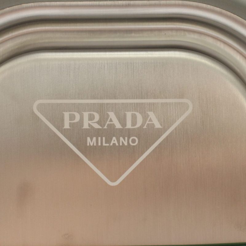 Prada Black Blum Stainless Steel Lunch Box Large Box Large Box with Fork and