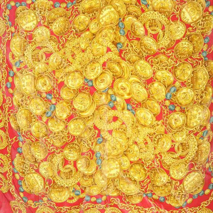 Chanel Vintage Chain Pattern Silk Scarf Red
