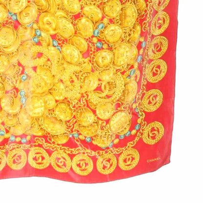 Chanel Vintage Chain Pattern Silk Scarf Red