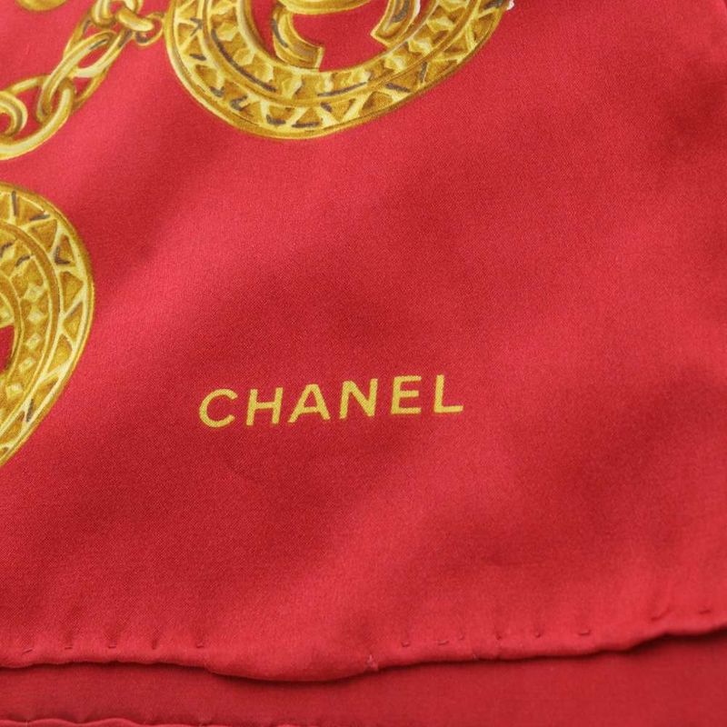 Chanel Vintage Chain Pattern Silk Scarf Red