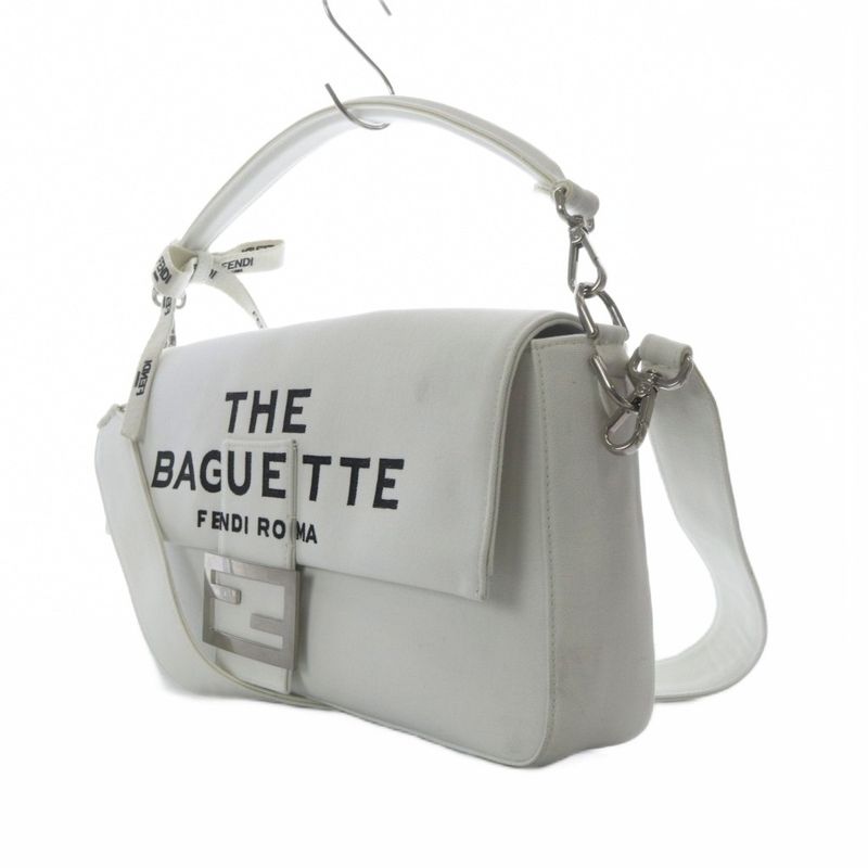 Fendi One Handle Shoulder Bag 2-Way Canvas White
