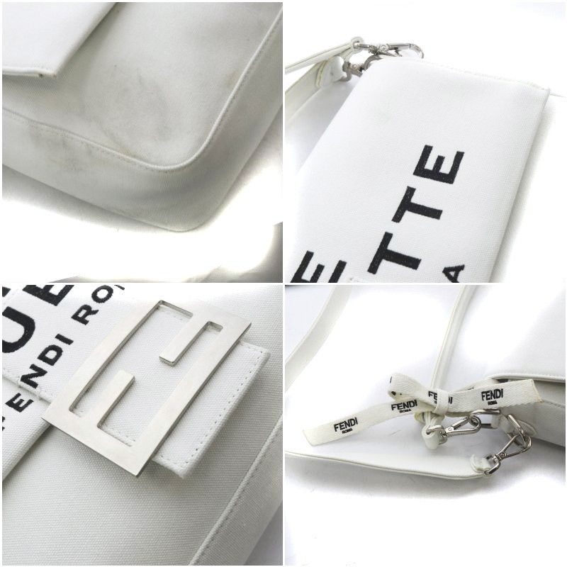 Fendi One Handle Shoulder Bag 2-Way Canvas White