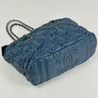 Chanel Paris Visance Chain Shoulder Bag Tote Nylon Blue