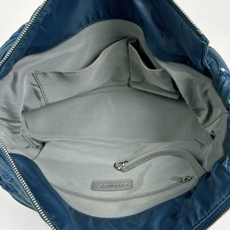 Chanel Paris Visance Chain Shoulder Bag Tote Nylon Blue