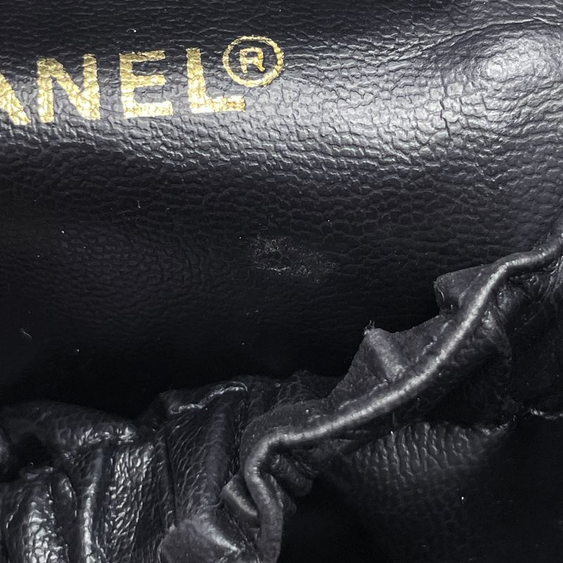 Chanel CC Logo Vanity Bicolor Makeup Pouch Leather Black