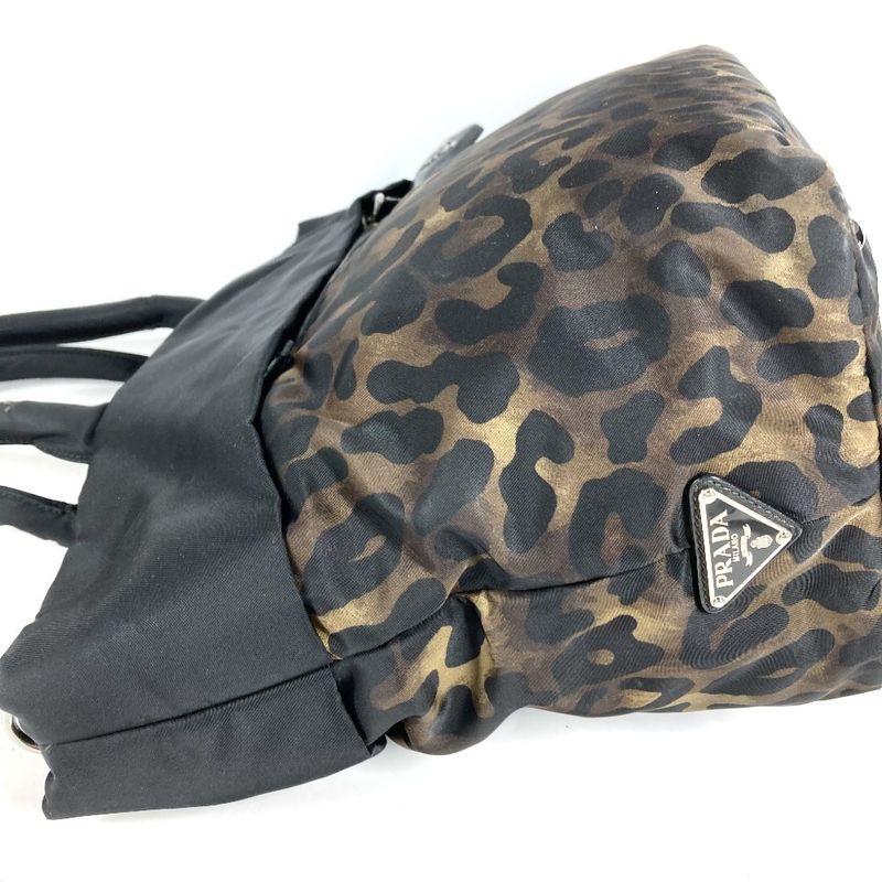 Prada Shoulder Bag Logo Leopard Print Nylon Black