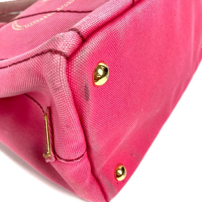 Prada Shoulder Bag Logo Canapa Mini Canvas Pink